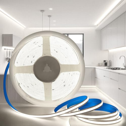 KSIBNW Striscia LED COB 24V, 10M Strisce LED Bianco Freddo 6000K Adesive Luci320LEDs/M Flessibile Luce Nastro Larghezza 8mm Tagliabile Tubo per Soggiorno, Natale, Bar, Senza Alimentatore