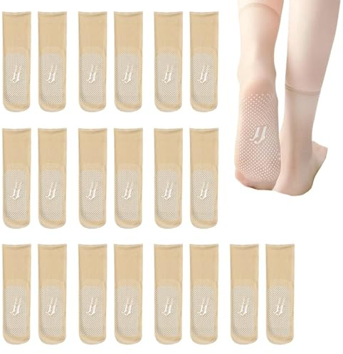 JEYORZY 10 Paia Styling Calzini Trasparenti Opachi Ultra Sottili per Donne Ragazze Calzini Alla Caviglia Taglio Basso Casual Eleganti Calzini da Donna Comodi 15 DEN Spessore per Sandali Tacchi(Crema)