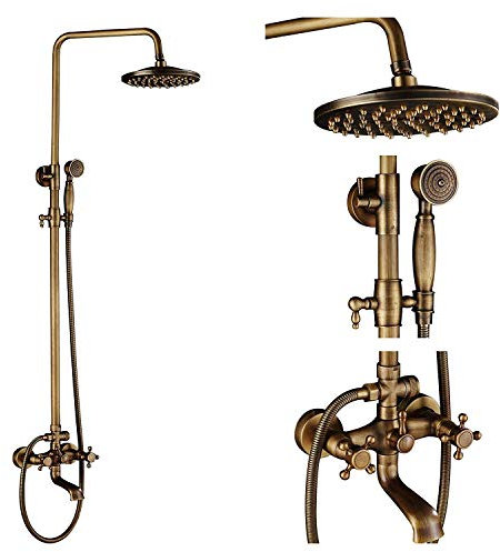 Système de douche de luxe en laiton antique – Pomme de douche à effet pluie de 20,3 cm et robinet pulvérisateur à main élégant pour baignoire murale améliorée pour une expérience de salle de bain