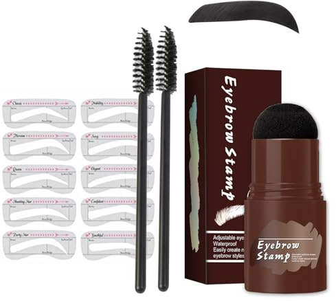 Clawrex Augenbrauen Schablone Set, Wasserdicht Augenbrauenpuder, Augenbrauenstempel mit 10 Wiederverwendbares Augenbrauen Schablonen Stempel, Lang Anhaltend Natürlich, Multifunktional (Schwarz)
