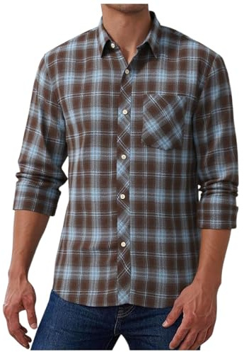 AEGJEGVD Men Checkered Shirt,Turndown Collar Long Sleeve Button Down Classic Plaid Tops Casual Slim Fit Formal Office Wear Blouses Autumn Winter Basic Flannel Cotton Stylish Shirts with Pockets,M-5XL