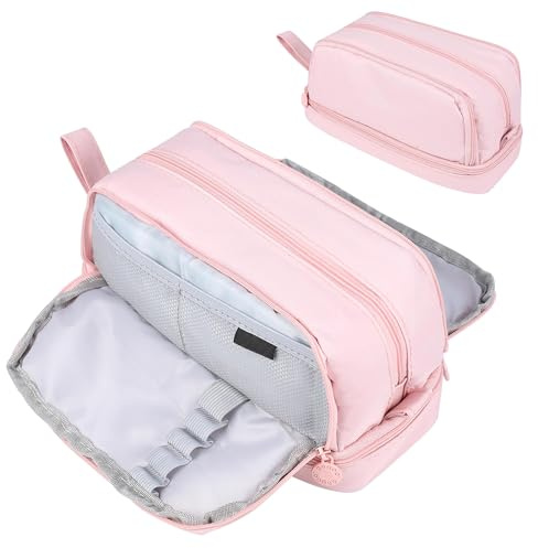 ZHABAYEN Large Pencil Case with 4 Compartments, Stationery Organizer | Pencil Cases for Girls Boys Women Men, Students (Pink)