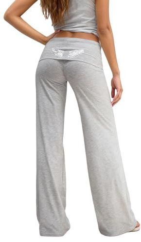 BIBOKAOKE Pantalon évasé pour femme - Jambes larges - Pantalon de yoga - Taille basse - Pantalon de jogging - Coupe ajustée - Pantalon de survêtement élastique - Couleur unie - Pantalon de sport