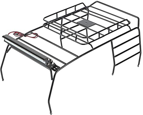 Carrttline Metal Roof Rack Roll Cage Luggage Tray with LED Light Bar for 1/10 RC Crawler Car SCX10 Body Shell