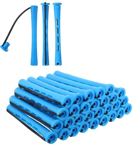 Juego de 30 varillas permanentes para cabello natural, varillas de plástico con ondas frías, rodillos rizadores de cabello, herramientas de peluquería para cabello natural, largo y corto (azul)