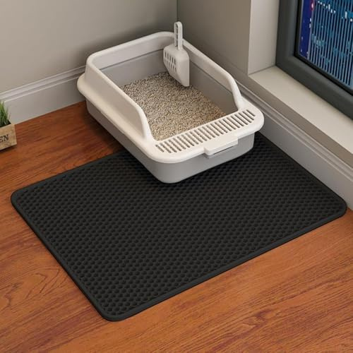 ERHAOG Tapis Litiere Chat -Tapis de LitièRe pour Chat - Eva Tapis ImperméAble à Double Couche Contrôle Litière, Tapis Litiere pour Bac à LitièRe Chat et Toilette (Noir, 50 x 40 cm)
