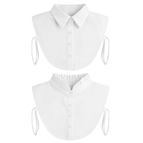 Rivvra 2 PCS White Fake Collars for Women, Detachable Pointed & Stand-Up Shirt Collar Inserts for Blouses Dresses Office Wear, Elegant Faux Collar Accessories with Pleated Design