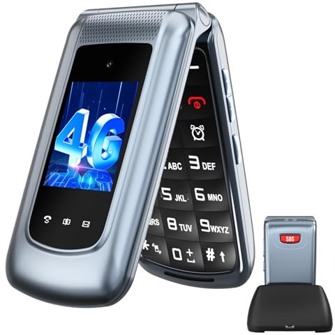 4G Telephone Portable Senior Débloqué | Téléphone Portable à Clapet avec Grandes Touches | Double Écran 2,4 +1,77  | Double Nano SIM| Annonces Vocales | Caméra | Bouton SOS|Station de Charge| Gris