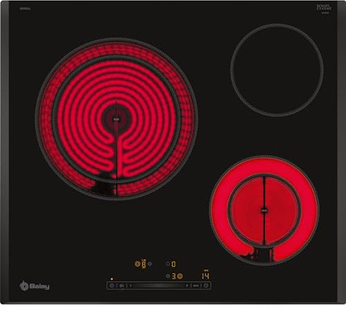 Balay - Placa vitrocerámica, 60 cm, Zona doble de 21/28 cm, Negro, sin marco inoxidable, 3EB765LQ