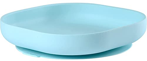 BÉABA, Piatto Ventosa per Bambini, 100% Silicone, Materiale morbido e molto resistente, attacca Tavolo o Seggiolone, Linguetta per sollevare il Piatto, compatibile con Microonde, Blu