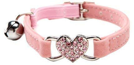 DAIXI Katzenhalsband, Katzenhalsband mit Glocke und Bling Kristallherzcharme Niedliche Tierbedarf… (Pink)