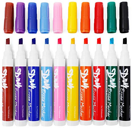 Volcanics Dry Wipe Pens Low Odor Chisel Tip Whiteboard Markers Whiteboard Pens Pack of 10,10 Colors