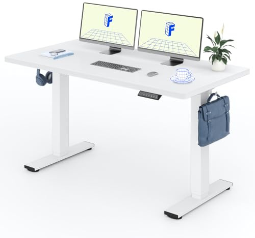 FLEXISPOT E1 Plus 140 * 80cm Electric Height Adjustable Standing Desk ONE PIECE Sit Stand Up Desk with Memory Smart Panel Backpack Hook, Home Office (White Frame+ White Desktop)