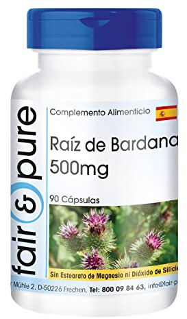 Fair & Pure® - Cápsulas de raíz de bardana 500mg - 90 cápsulas - con 15mg de zinc procedente de citrato de zinc - vegano