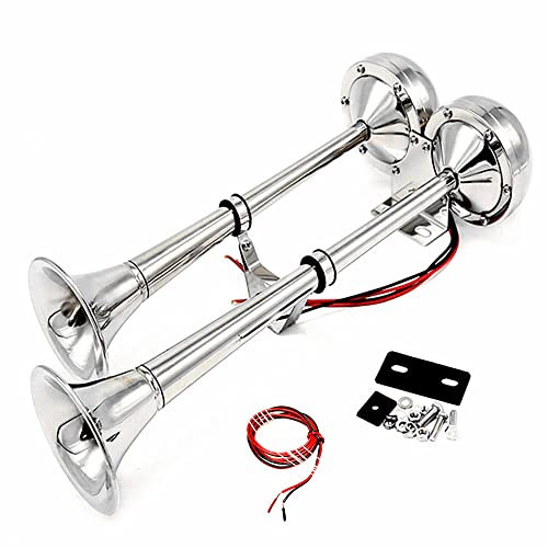 YIYIDA Autohupe Bootshupe Auto Elektrohupe 165 DB Schiffshupe Doppelrohrhupe Silber LKW Hupe Autolautsprecher Edelstahl 304 Trompetenhupe Car Horn Lufthupe Hörner für 12V Auto Yacht Zug Boot LKW etc