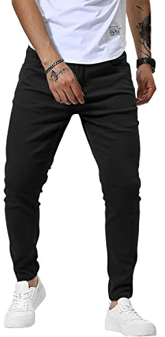 Woenzaia Mens Skinny Dress Pants Black Tapered Slim Fit Twill Chinos Casual Formal Ankle Length Slacks