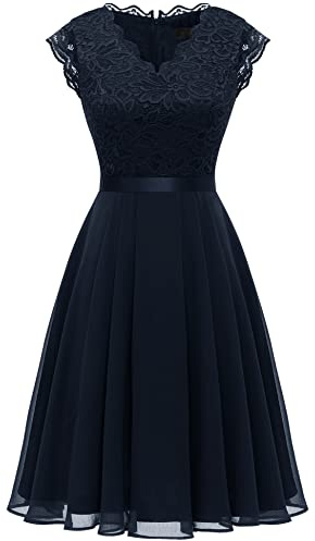 Dressystar Spetsar, cocktailkil, elegant för bröllop, knälång, festliga aftonklänningar, kort, AUP2050, marinblå, 2XL