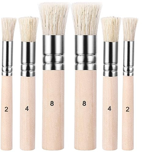 6 Stücke Schablonierpinsel, Holzschablonenpinsel Naturborsten, Borstenpinsel Set Paint Brushes Pinsel Rund Borsten Malpinsel Für DIY Art Crafts 3 Größen