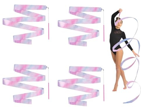 Nastri da Ballo, 4 pezzi da 2 metri di Nastri di Ballo Nastro da Ginnastica con bastone rotante Ginnastica Ritmica Bacchetta per l'allenamento di danza, artisti(viola) Bänder für Kunstturnen