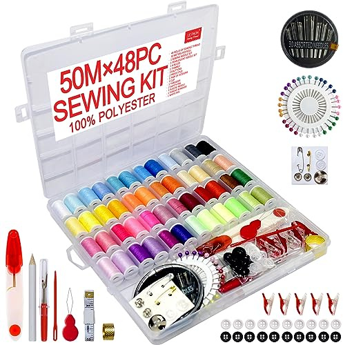 48 Sewing Kit Gifts for Women, Mom, Traveler, Adults, Beginner, Emergency, Sewing Supplies Accessories with Scissors, Thimble, Thread, Sewing Needles, Tape Measure etc