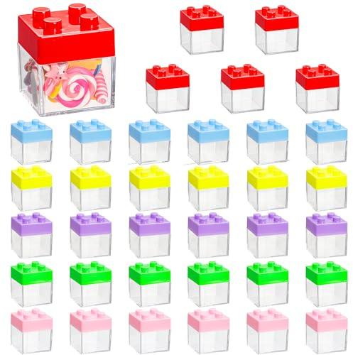 Okllen 36 Pack Colorful Lid Favor Boxes, Clear Plastic Gift Boxes, Wedding Candy Container, Birthday Party Souvenir, Adult Celebration Treat Boxes, 2x2x2 Inches