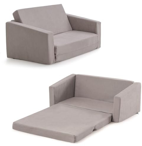 COSTWAY 2 in 1 Kindersofa klappbar, Kindersessel gepolstert zum Ausklappen mit Samtstoff, Kindercouch Klappsofa umwandelbar für Kinderzimmer Spielzimmer, 77 x 43 x 40 cm (Dunkelgrau)