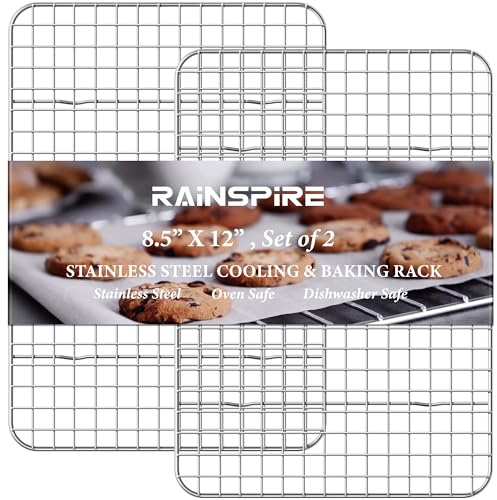 Rainspire Cooling Rack Stainless Steel, Heavy Duty Cooling Racks for Cooking and Baking, Oven Safe Wire Rack for Cooking, Baking Rack for Oven Cooking Fits Quarter Sheet Pan, 8.5 x 12, 2-Pack