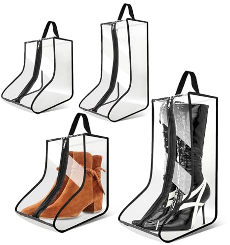 CiBiZi 4Pack Black Boot Bags Organizer for Travel Waterproof Cowboy Boots Bag Portable Shoe Travel Bag for Women Hangable Ski Boot Bag Dust-free Tall Boot Storage Bag (Clear)