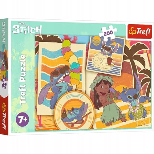 Trefl - Lilo & Stitch, Univers Musical Lilo & Stitch - Puzzle 200 Pièces - Puzzle Colorés avec Personnages de Bande Dessinée, Divertissement Créatif, Loisir pour Les Enfants à partir de 7 Ans