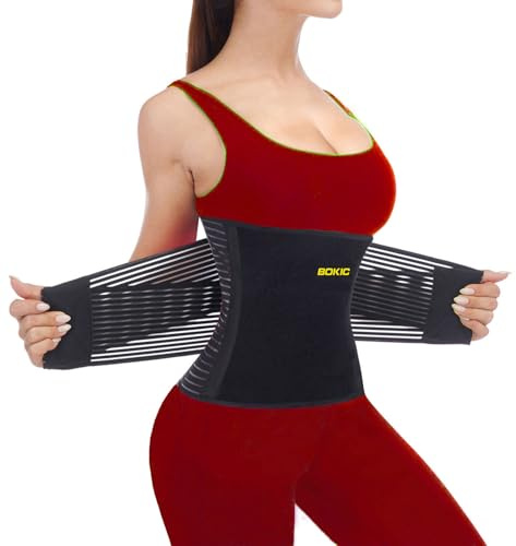 BOKIC Back Brace for Men and Women Lower Back, Lumbar Support Belt Relieve Lower Back Pain with 8 Reinforce Bones,Scoliosis, Sciatica,Herniated Disc,Back Brace for Lifting at Work 04 Black-L