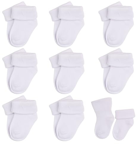 UILYNIU 8 Paar Baby Socken, Unisex Baby Socken (DE/NL/SE/PL, Alter, 0 Monate, 6 Monate, Weiß)