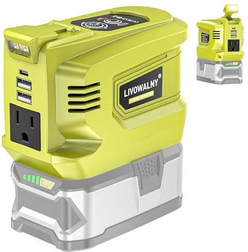 LIVOWALNY 200W Power Inverter Compatible with Ryobi 18V Battery, DC 18V to AC 110-120V Power Station with 1 AC Outlet, 2 USB, 1 Type-C & LED Light, for Camping Power Outage (No Battery)