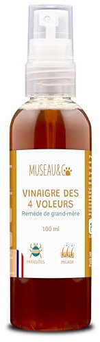 Museau & Co Vinaigre des 4 Voleurs pour Chien et Chat - Parasites, Brillance du Poil, Anti Démangeaison Naturel, Remède de Grand-mère Fabriqué en France (100ml)