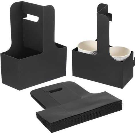 PATIKIL Portavasos de 2 Tazas con Asa, Paquete de 30 de Cartón Kraft para Llevar Portavasos de Café, Portátil Desechable con Asa para Servicio de Comida para Llevar en Restaurantes, Negro