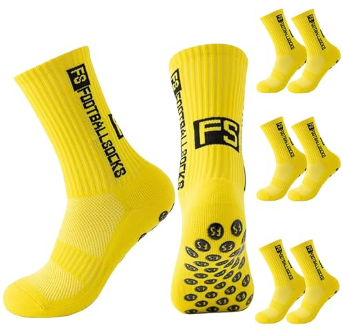 EEPLUYTY Chaussettes De Sport De Football Antidérapantes, Chaussettes De Football Respirant, Chaussette Foot (FR/ES, Numérique, 35, 47, Taille normale, Taille normale, 3, jaune)