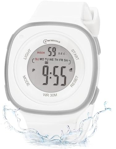 OFFCUP Digital klocka för barn, armbandsklocka för pojkar och flickor, vattentät sportklocka, flickklocka med väckarklocka med LED-kronometer för kvinnor, Kvadrat vit rund, Square, rem