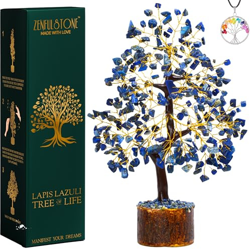 lapis Lazuli Crystal Tree for Wisdom & Truth Décor for Home and Office | Handmade Bonsai for Communication & Clarity of Thought | Perfect Insight Gift for Loved ones