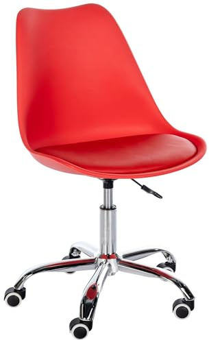 CLP Sgabello da lavoro Laflin I Sedile imbottito con rivestimento in similpelle I Su rotelle, regolabile in altezza e girevole, Colore:rosso