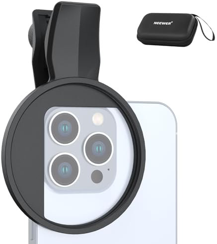 NEEWER 67mm Abrazadera Filtro Teléfono Compatible con iPhone 16, 15 Pro MAX Plus, 16e, 14, 13 Mini y 12, Clip Filtro Montaje con Rosca Ajustable y Almohadillas Goma Antideslizantes, LA007