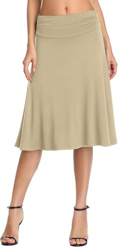 Falda Elegante Elástica hasta la Rodilla Maxi Falda Color Sólido Cintura Alta Midi Faldas para Mujer (FR/ES, Letras, XL, Regular, Regular, Beige)