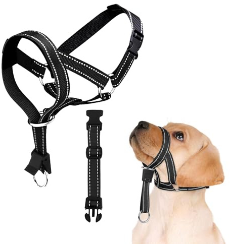 deegbbyi Muselière pour Chien, Harnais de Dressage pour Chien, Masque à Museau Ajustable pour Chiens, avec Muserolle Rembourrée, pour éviter Les Aboiements et Les Morsures (Noir, XL)