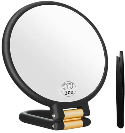 LianSinGo 30X Double Sided Makeup Mirror, Foldable 30X Magnifying Mirror, Portable Travel Mirr-or for Detailed Makeup With Tweezer, Handheld Make-up Mi-rror for Plucking Eyebrows Gift