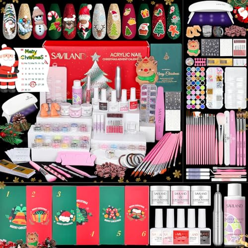 Saviland Kit Ongle Acrylique Complet En Gel Noël: Avec Fraises à ongles électriques Lampe à Ongles Fraises à électriques Poudre Acrylique Beaucoup de décoration manucure Extensions D'Ongles En Gel