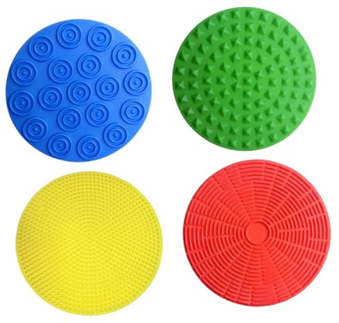 Perfeclan 4x Sensory Stepping Circles Pad, Balance Pads, Stepping Stone for Children, Textured Tactile Toy, Travel Toy Sensory Mats Silicone Pad for Daycares Classrooms, Early Learning Play