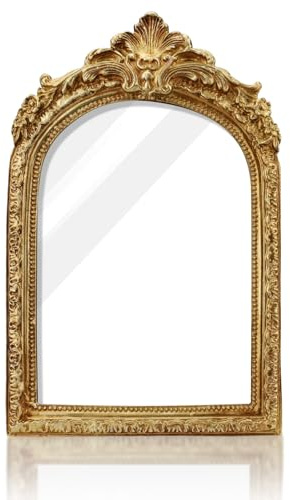 Vintage bildramar, harts prydligt guld valvformad fotoram med glasframsida, stativ & hängkrok, antika bildöverdrag för bordsdekoration väggdekoration (12,3 cm x 17,3 cm)