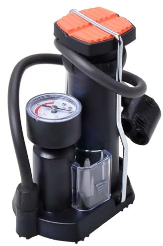 Filmer, 45132, Fußluftpumpe, geeignet für alle handelsüblichen Ventile, Manometer bis 12 bar / 170 psi, abklappbarer Metallstandbügel, Adapter für Bälle und Aufblasartikel