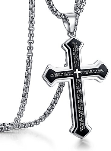 Rehoboth Men's Stainless Steel Nail Cross Pendant Necklace for Men Lord's Prayer Pendant Big Pendant and Strong Chain 24 Inch