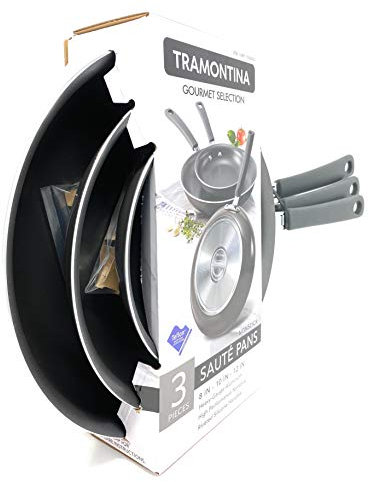 Tramontina Gourmet Selection 3 Piece Set Nonstick Saute Pans (8, 10 & 12) Heavy-Gauge Aluminium High Performance Nonstick Riveted Silicone Handles (Metallic Black)
