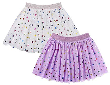 DANI CHINS Girl's Layered Tutu Skirt Tulle Princess Sparkle Skirt (White, Lt.Purple, 6)
