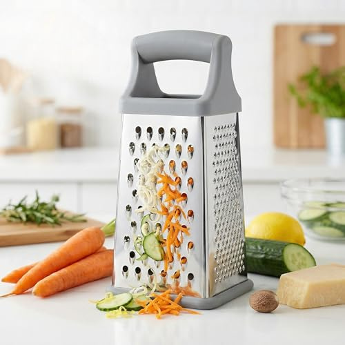 Vierkantreibe, Küchen-Reibe, Kartoffelreibe, Gemüsehobel, 4 Reibeflächen, Edelstahl, spülmaschinengeeignet (22 x 10 x 10 cm)